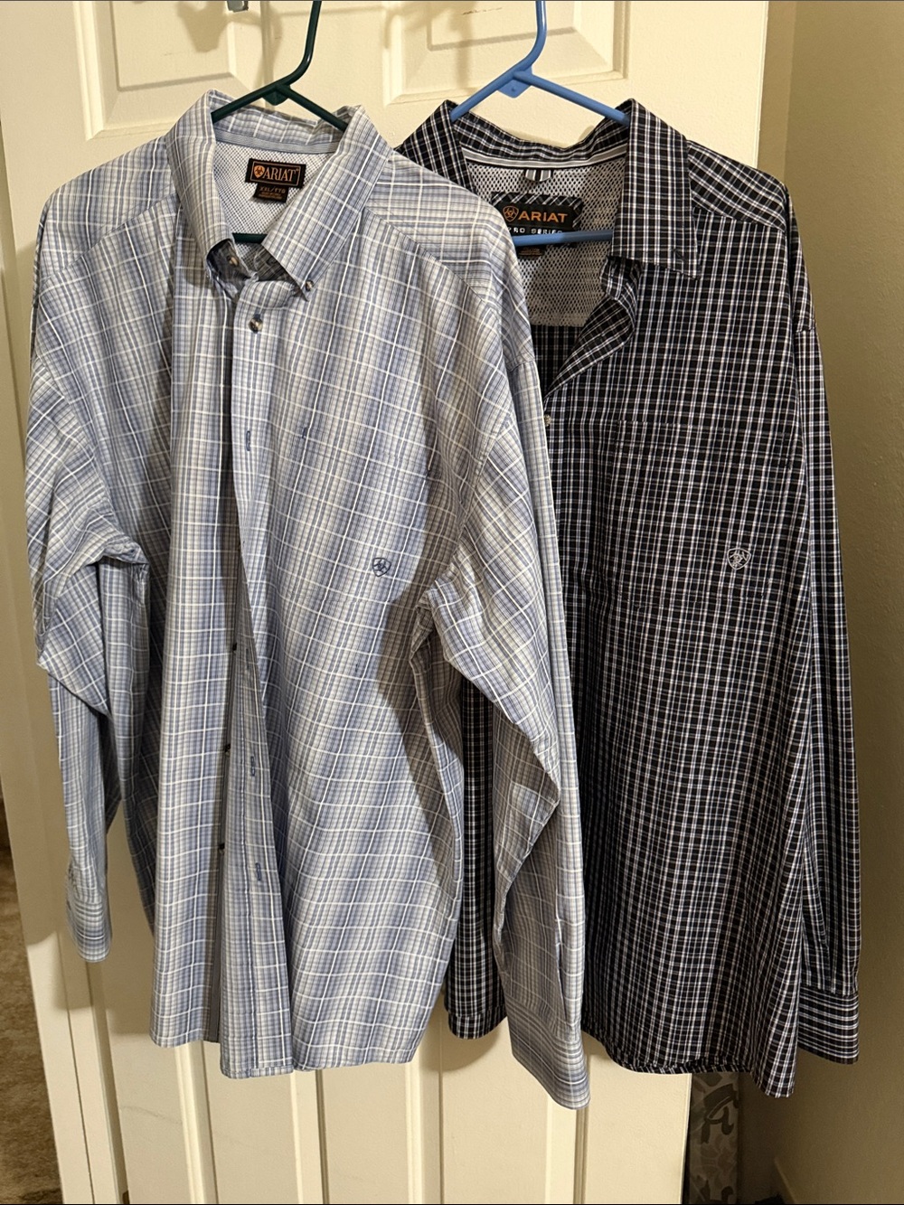 Ariat Men's Light Blue and Navy Plaid Button-Down Shirt Pair